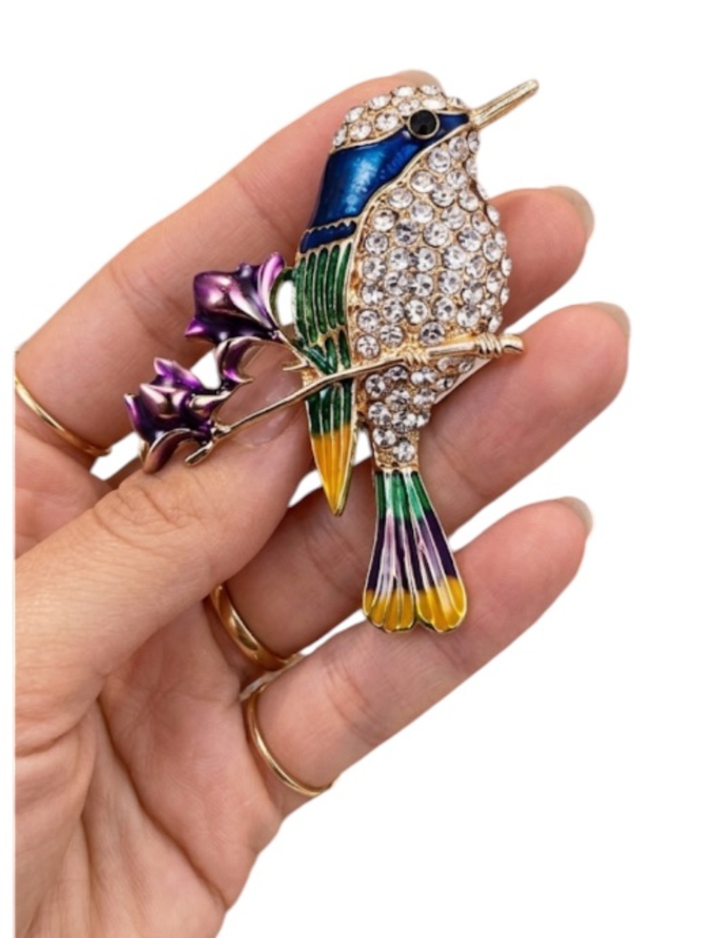 Hummingbird Crystal Brooch - Colorful Rhinestone Bird Pin | Cottagecore Fairy